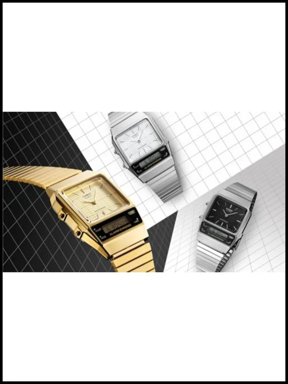 Casio Retro Analog-Digital Watch Stainless Steel Band Dual Time